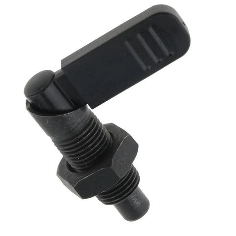 Quick Release Spring Loaded Latch Pin With Lock Nut, Black M16x10mm, showing handle and threaded section, heavy duty.