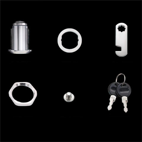 Components of Beefy 30mm Cabinet Lock With Two Keys Metal Cylinder Cam Locker for secure home office use.