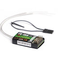FS-iA6 6-Channel 2.4GHz RC Receiver With Dual Antennas; shown with connectors and wiring visible.