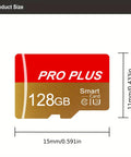 Two Pack 128GB Micro TF Card With Adapter High Speed UHS I C10 A1 Memory Card dimensions shown in product image