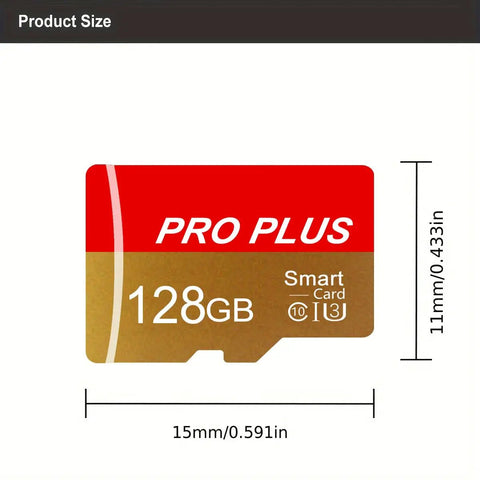 Two Pack 128GB Micro TF Card With Adapter High Speed UHS I C10 A1 Memory Card dimensions shown in product image