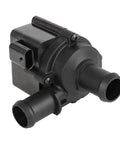 Straight Up Beefy Electric Coolant Water Pump Engine Auxiliary Replacement Smooth Ride Fits Audi A4 A5 A6 A7 A8 Q5 Q7 Q8 S4 RS4 RS5 R8 Aftermarket Oe 06H121601N side angle view showing inlet and outlet.