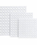 300 Pcs Clear Silicone Cabinet Door Bumpers Self Adhesive Rubber Pads, three sheets with round clear pads for kitchen cupboards.