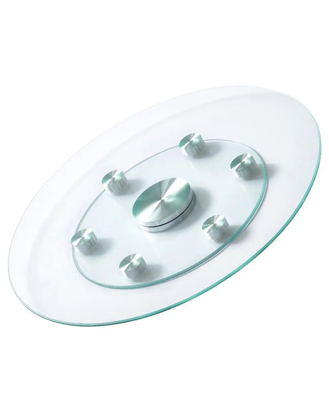 24 Inch Glass Lazy Susan Turntable With 6 Rotating Wheels, Tempered Glass Centerpiece For Dining Tables, 360 Degree Smooth Silent Spin