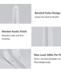 Close-up of 20 Pack 12 Inch White Heavy Duty Steel Shelf Brackets Set L Shaped Wall Mount Braces showing beveled holes and rustic finish.
