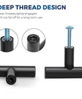 Matte Black 2 Inch Cabinet Knobs 30 Pack Stainless Steel Kitchen Cabinet Knobs With Round Edge showing screw and thread design