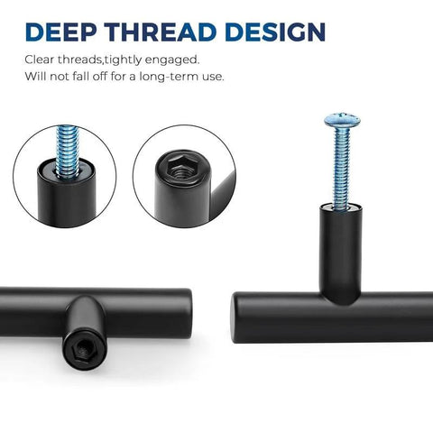 Matte Black 2 Inch Cabinet Knobs 30 Pack Stainless Steel Kitchen Cabinet Knobs With Round Edge showing screw and thread design
