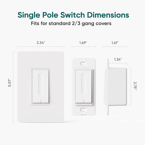 Hella Smooth WiFi Smart Dimmer Switch For Single Pole Wiring dimensions 5.07 inches by 3.34 inches, designed for standard gang covers.