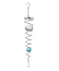 Spiral Tail Wind Spinner Gazing Ball For Indoor Outdoor Decor, 13 Inch Light Blue Crystal Glass Ball With Stainless Steel Frame, Hanging Swivel Hook