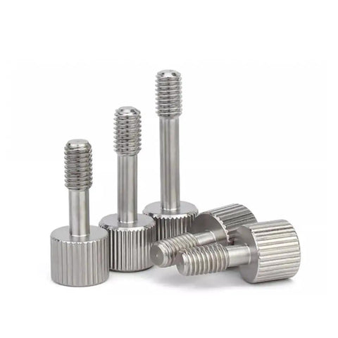 M4 X 12 Mm Knurled Captive Panel Screws Stainless Steel 4 Pack Thumb Fasteners Hardware Kit with smooth knurled heads.