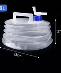 Collapsible Water Jug With Spigot For On The Go Camping And Hiking Clear Foldable Water Carrier 8L with dimensions shown