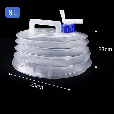 Collapsible Water Jug With Spigot For On The Go Camping And Hiking Clear Foldable Water Carrier 8L with dimensions shown