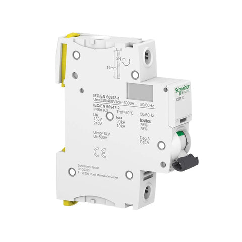 Heavy Duty One Pole Miniature Circuit Breaker Featuring 40A C Curve Protection For Smooth Electrical Panel Upgrades In Crisp White Finish.