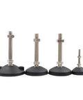 4 Pack Swivel Leveling Feet Heavy Duty Metal And Nylon Glide Pads Solid As A Rock Fix Kicks That Wobble Fast Perfect For Furniture Or Equipment On Bumpy Floors D60 M10 X50 in various sizes with steel studs and nylon pads.