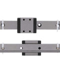 Heavy Duty 110mm Steel Linear Guide Rail Slider Block For Automation Equipment CNC Machinery And Precision Motion Systems Compact Yet Rugged Miniature Slide Built To Last With Smooth Accurate Movement. 110mm steel linear guide rail slider block, front and side view