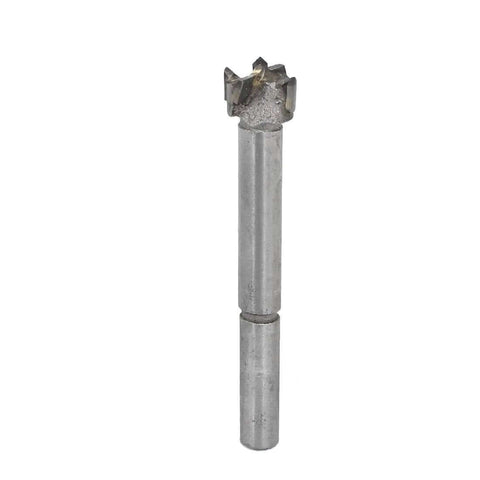 Front view of a metal hinge-boring drill bit, 12mm diameter, 76mm long.