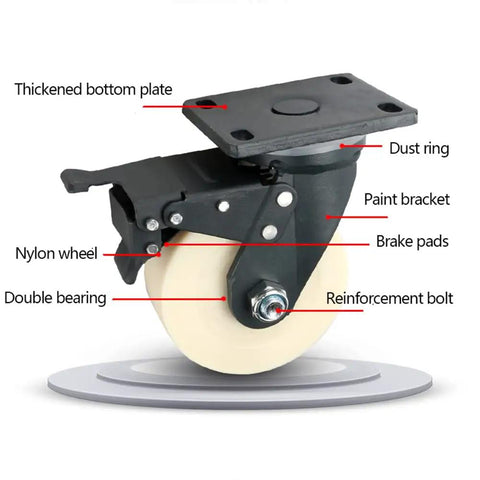 Heavy Duty 360 Degree Swivel Casters With Optional Brakes For Industrial Trolleys And Furniture Load Up To 900kg Per Set, close-up view