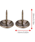 Heavy Duty Upholstery Nails Set Of 50 Thickened Decorative Tacks in Vintage Green Bronze 16x20mm shown with dimensions
