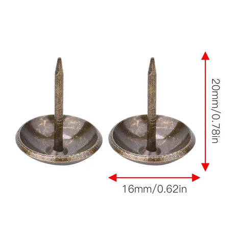 Heavy Duty Upholstery Nails Set Of 50 Thickened Decorative Tacks in Vintage Green Bronze 16x20mm shown with dimensions