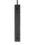 Back view of Six Rotatable Outlets Surge Protector Power Strip With Eight Foot Cord And Two USB Ports, black finish