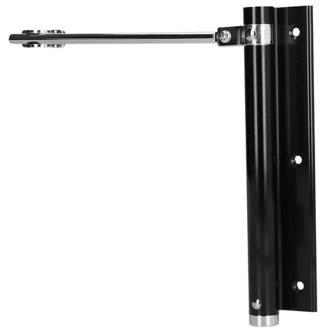 Side view of light duty stainless steel door closer with automatic spring and adjustable tension, black finish