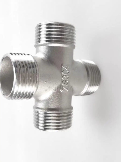 Pro Builder Grade SS304 Stainless Steel Four Way Cross Pipe Connector Male Bspt Thread Plumbing Fitting top view with four threads