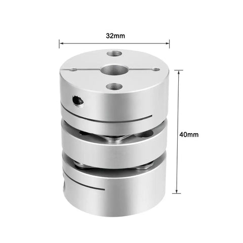 8mm X 14mm Diaphragm Clamp Shaft Coupling for Servo and Stepper Motors, 32mm Dia x 40mm Length, Aluminum Hubs, Stainless Steel Discs