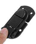 Five Piece Set Heavy Duty Black Metal Hasp Latches Built Different For Flight Cases, close-up view of black metal latch with finger.