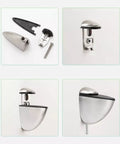 Heavy Duty 6 Pack Adjustable Glass Shelf Brackets with Glass Clips, zinc alloy clamp holders, brushed finish, assorted views