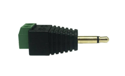 Three Point Five Millimeter Ts Mono Male To Two Pin Screw Terminal Female Aux Headphone Adapter Solderless Balun Converter angled view