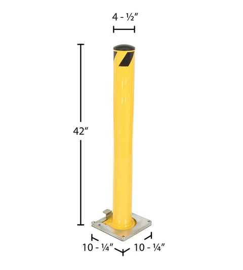 Heavy Duty Removable Steel Pipe Safety Bollard 42 Inch Tall Killer Vehicle Barrier For Indoor Outdoor Parking Lots, yellow finish shown.