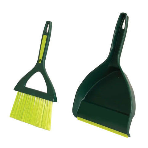 Mini Dustpan And Brush Set With Snap On Nesting Design Compact Portable Handy Broom Green