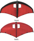 Front and back view of Inflatable Foil Wing Surf Kit For Wind Foil Enthusiasts, Handheld Foil Kite And Inflatable Surf Wing, red color.