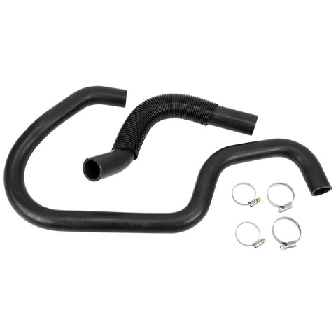 Engine radiator coolant hose kit with upper and lower hoses and four clamps; includes corrugated flexible hose.