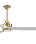 Fanimation Spitfire 84 In Ceiling Fan, Satin Brass with Matte White blades and integrated light kit, elegant design.