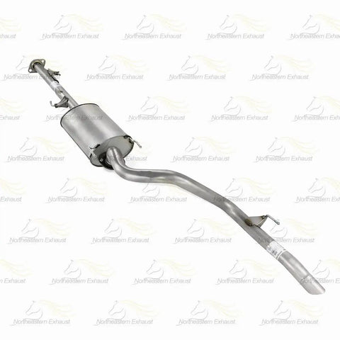 Direct Fit Exhaust Muffler And Tailpipe System Kit Plug-And-Play For Toyota FJ Cruiser 2007 2008 2009 2010 2011 2012 2013 2014 4.0L - Stainless Steel 409 Grade, Includes Gaskets, Hangers And Bolt Kits, Premium Replacement; angled view of full kit