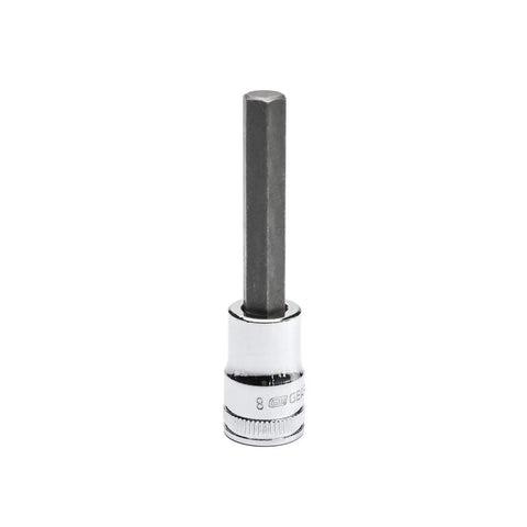 Single socket from Seven Piece Three Eighths Inch Drive Mid Length Hex Bit Socket Set Metric With S2 Steel Insert Bits And Heat Treated Socket Bases