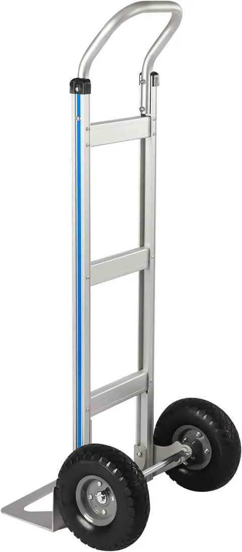 Rock Solid 500 Pound Heavy Duty Aluminum Hand Truck Featuring Comfortable Loop Handle And Quiet Rubber Wheels for easy transportation.