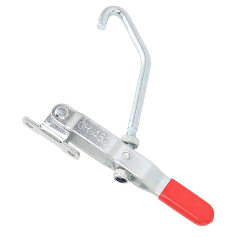 Heavy Duty Galvanized Iron J Hook Toggle Clamp With 170kg Strength For Secure Door Lid Trunk Pull Latch And Case Smoker Storage Clamping, close-up view showing the hook and handle.