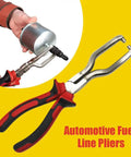 Heavy Duty Fuel Line Pliers For Chevy Volt Bolt Blazer Ev with non-slip jaws gripping a fuel filter.
