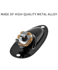Badass Black Boat Style Guitar Output Jack Plate With A Smooth Quarter Inch Plug Made For Strat Cats Who Want A Heavy Duty Swap With Zero Headaches And Comes With Mounting Hardware For Quick Setup, close-up view showing metal alloy construction.