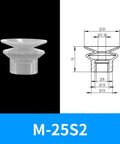 Top Notch 1/2/3 Layer Industrial Vacuum Suction Cups For Pneumatic Automation, M-25S2 rubber manipulator with dimensions.