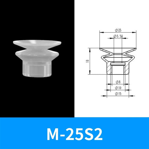Top Notch 1/2/3 Layer Industrial Vacuum Suction Cups For Pneumatic Automation, M-25S2 rubber manipulator with dimensions.