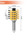 Professional Adjustable Finger Joint Router Bit With Half Inch Shank, size dimensions and features for clean box joints.
