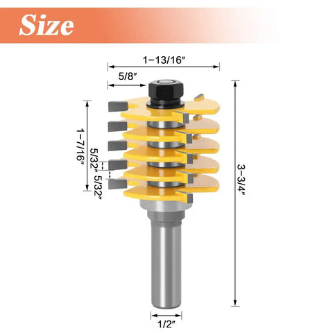 Professional Adjustable Finger Joint Router Bit With Half Inch Shank, size dimensions and features for clean box joints.