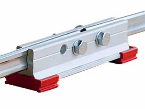 Top Shelf K Body Revo Clamp Kit Including Two 24 And Two 50 Inch F Clamps, aluminum clamp rail with red plastic base, close-up view.