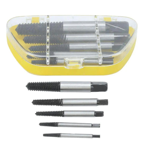 Heavy Duty 5 Piece Damaged Screw Extractor Set Made From Carbon Steel Perfect Left Hand Thread Remover Kit For Stripped Bolts And Broken Screws Easy Repair Tool To Get You Out Of A Jam, 5-piece carbon steel set in case
