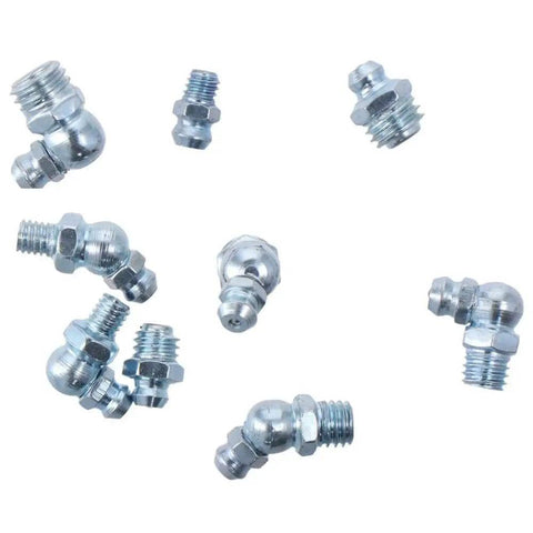 Assorted fittings from 110 Pieces Grease Fittings Set For DIY Projects With 45 Degree And Straight Hydraulic Nipples For Metric Grease Fittings