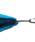 Close-up of Double Travel Hammock Ultralight Parachute Nylon with aluminum carabiner for easy outdoor lounging and camp comfort.
