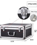 Front view of Large Aluminum Alloy Tool Case With Locking Latch, Industrial-Grade Rugged Shockproof Instrument And Meter Box, 52x45x25.5cm.